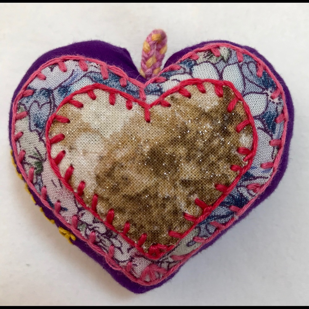 One hand embroidered heart 💕 keychain ornament